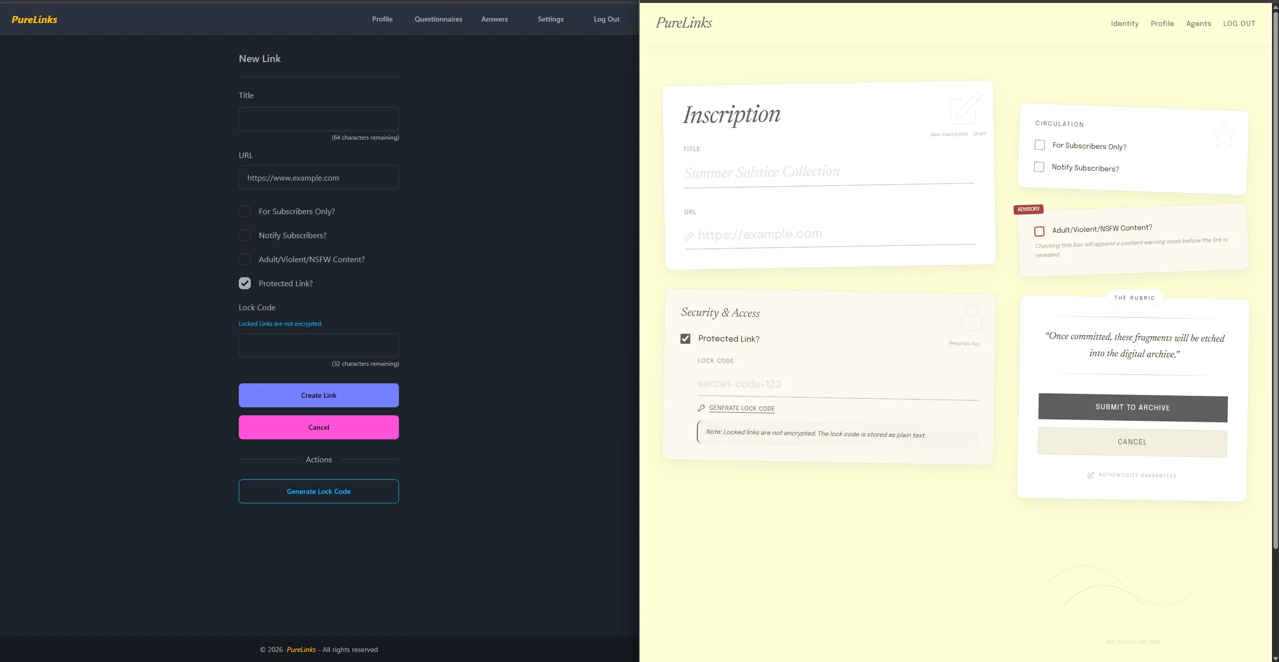 PureLinks Link Builder form after vibe redesign with Google Stitch
